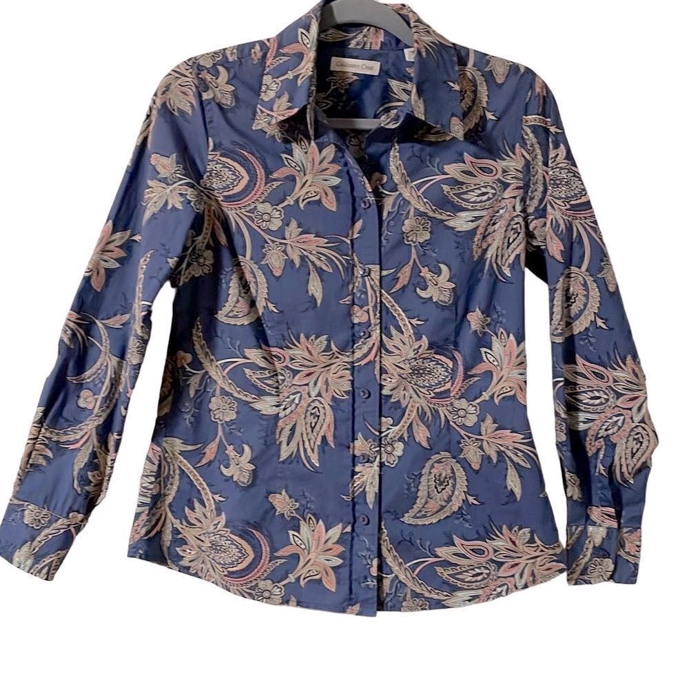 Coldwater Creek fitted paisley print cotton spandex blouse size S
